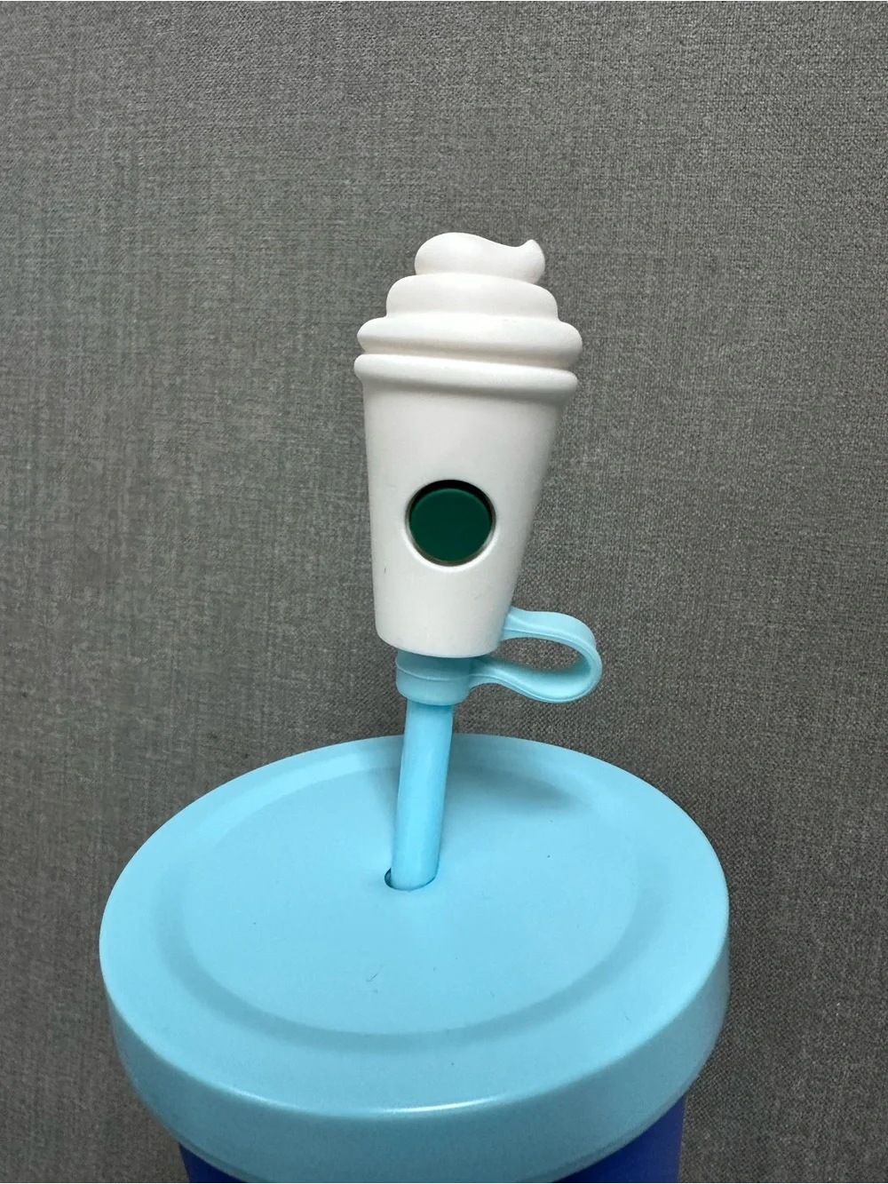 Starbucks Blue Tumbler with Light Blue Lid and Multicolor Accents